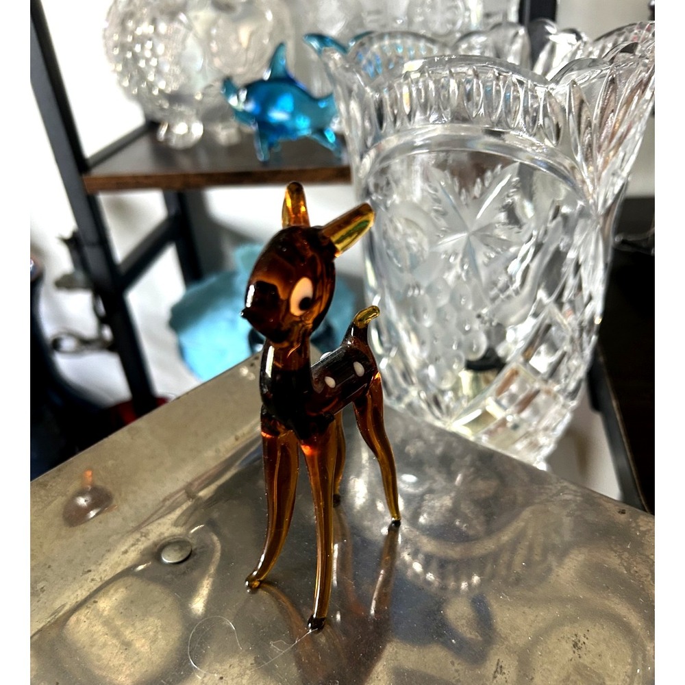 Murano Style Amber Art Glass Fawn Deer Figurine Hand Blown 4.5" Vintage - Picture 4 of 4